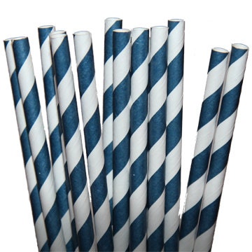 Stripe Navy Blue Party Paper Straws - Cake Pop Sticks - Pixie Sticks - Qty 25 Il_570xn
