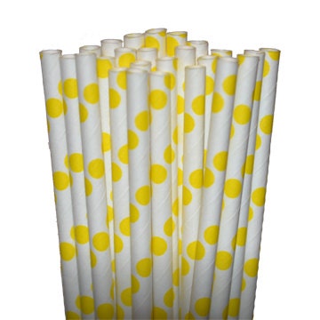 Dot Yellow Party Paper Straws - Cake Pop Sticks - Pixie Sticks - Qty 25 Il_570xn