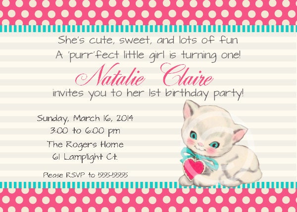 Vintage Kitten Invite for Baby Shower or Birthday Party Printable DIY Custom Invitation by BeeAndDaisy Il_170x135