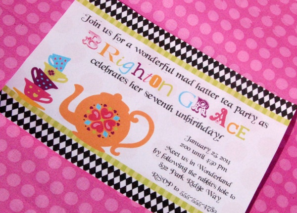 Tea Party Photo Invite for Birthday Party or Baby Shower DIY Custom Mad Hatter Inspired Invitation by BeeAndDaisy Il_570xn
