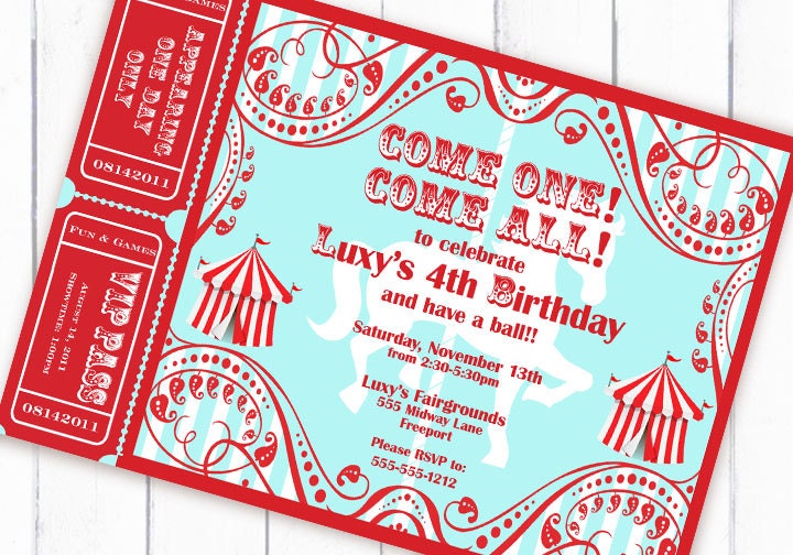 Circus Invitation Carnival Invitation Carousel Invitation with Tickets - As Seen On AMY ATLAS - Aqua and Red - Gwynn Wasson PRINTABLES