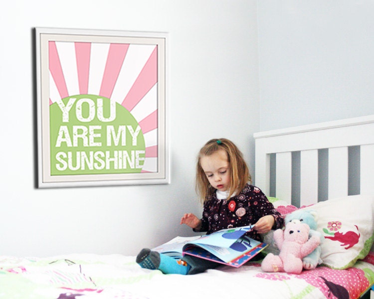 You are my sunshine print. Nursery print song lyrics. Custom colors art for children. 16x20 print sunshine nursery art