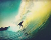 Surf photograph: Afternoon Session - 5x7 surf photo with a surfer riding the tube of a green and yellow sunset wave