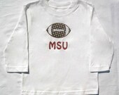 Children's Football Applique Shirt or Onesie - MSU Inspired - Brown Polka Dot with Maroon thread - Choose your team or name