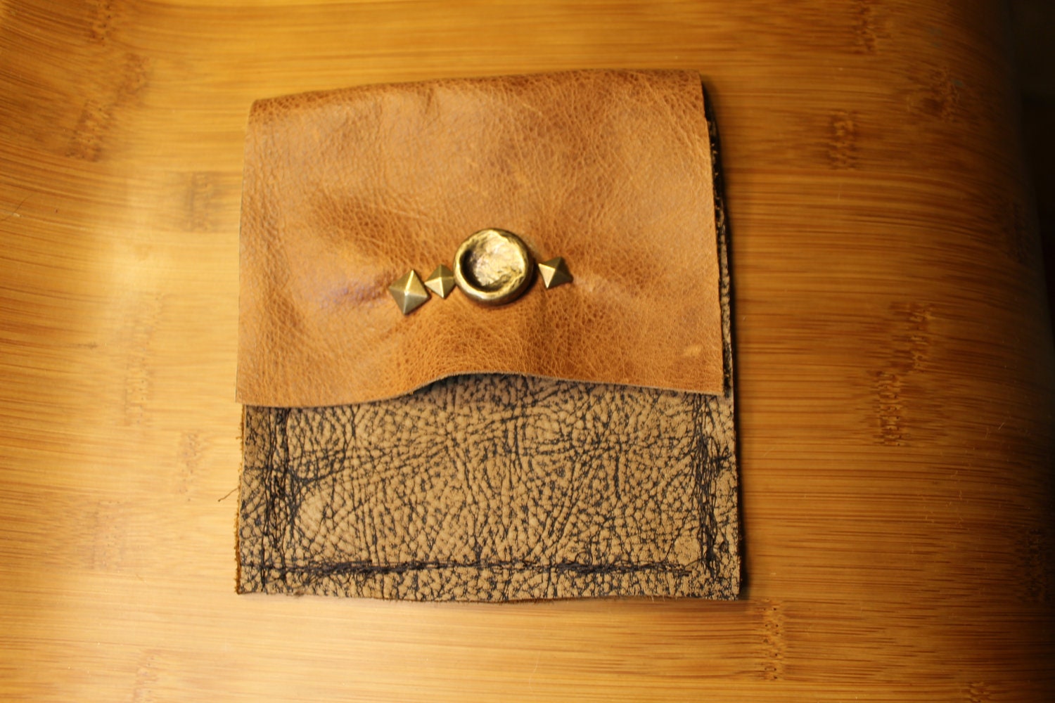 Brown Leather Wallet - studs and arrow