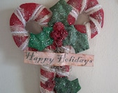 Large Primitive Xmas Glitter Candy Canes Wall/Door Hanger Made To Order