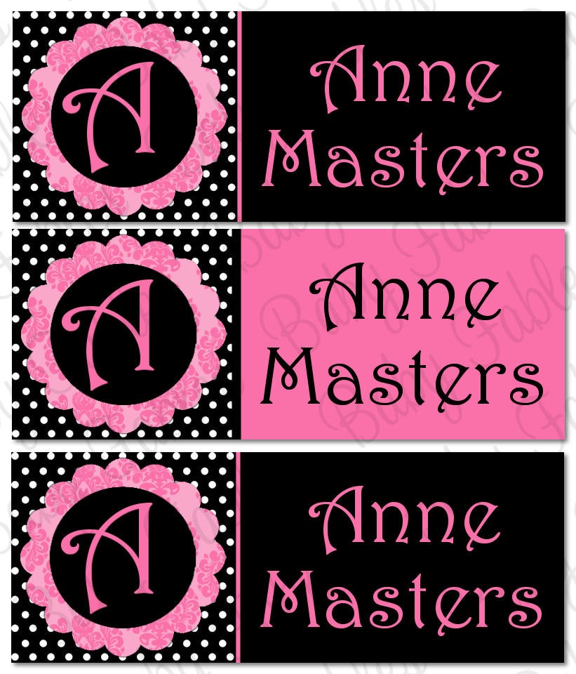 30 piece Waterproof and Dishwasher Safe Custom Name Labels - Pink Damask
