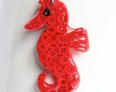 Red Seahorse Pendant - Resin Dipped - Paper Quilled one of a kind CLEARANCE Eco Friendly Jewelry Artisan Jewelry