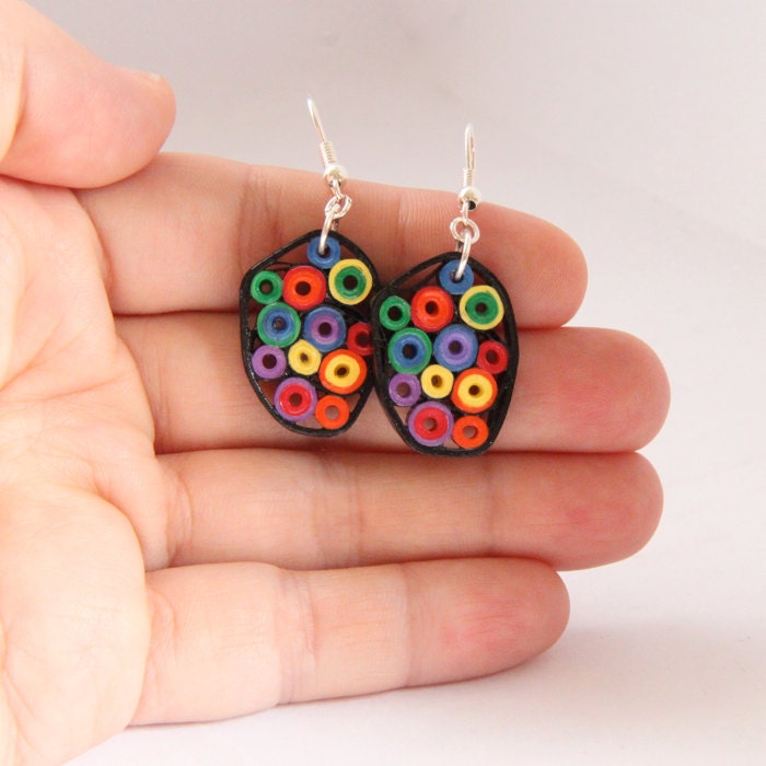 Rainbow Earrings Retro Circles Paper Quilled one of a kind Earrings
