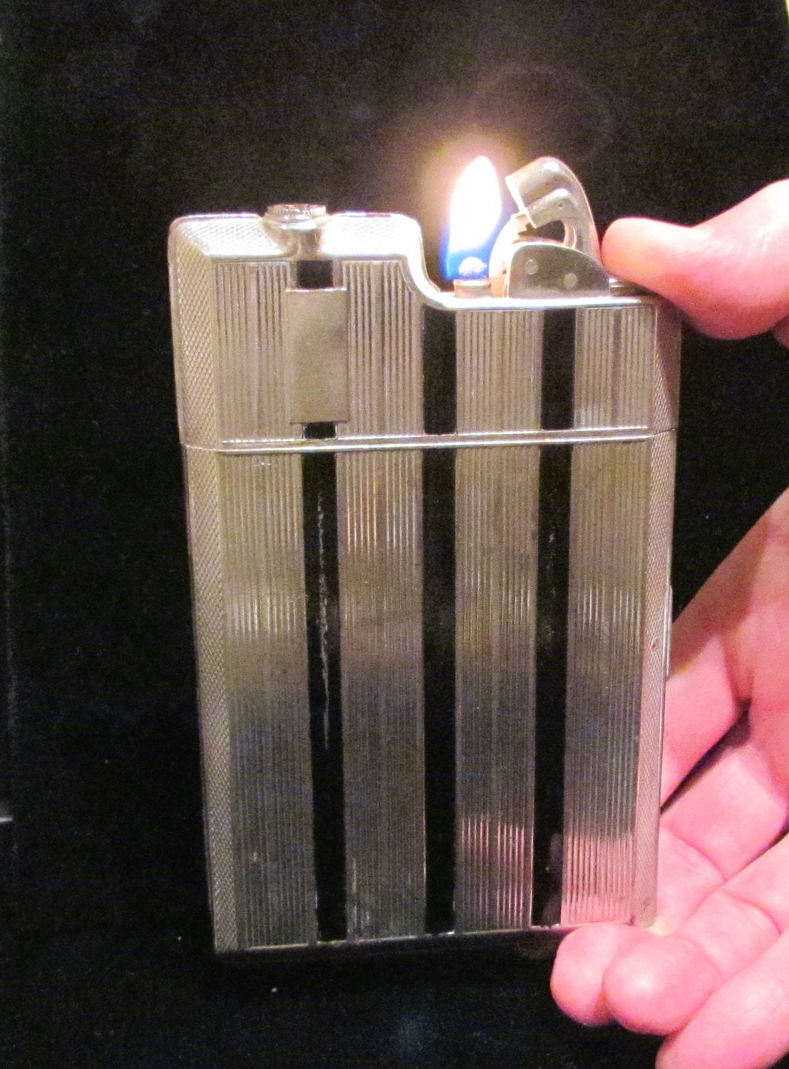 1940's Cigarette Case Lighter Vintage Cigarette Case Evans Case Lighter Evans Banner Case Art Deco Silver WORKING CASE LIGHTER