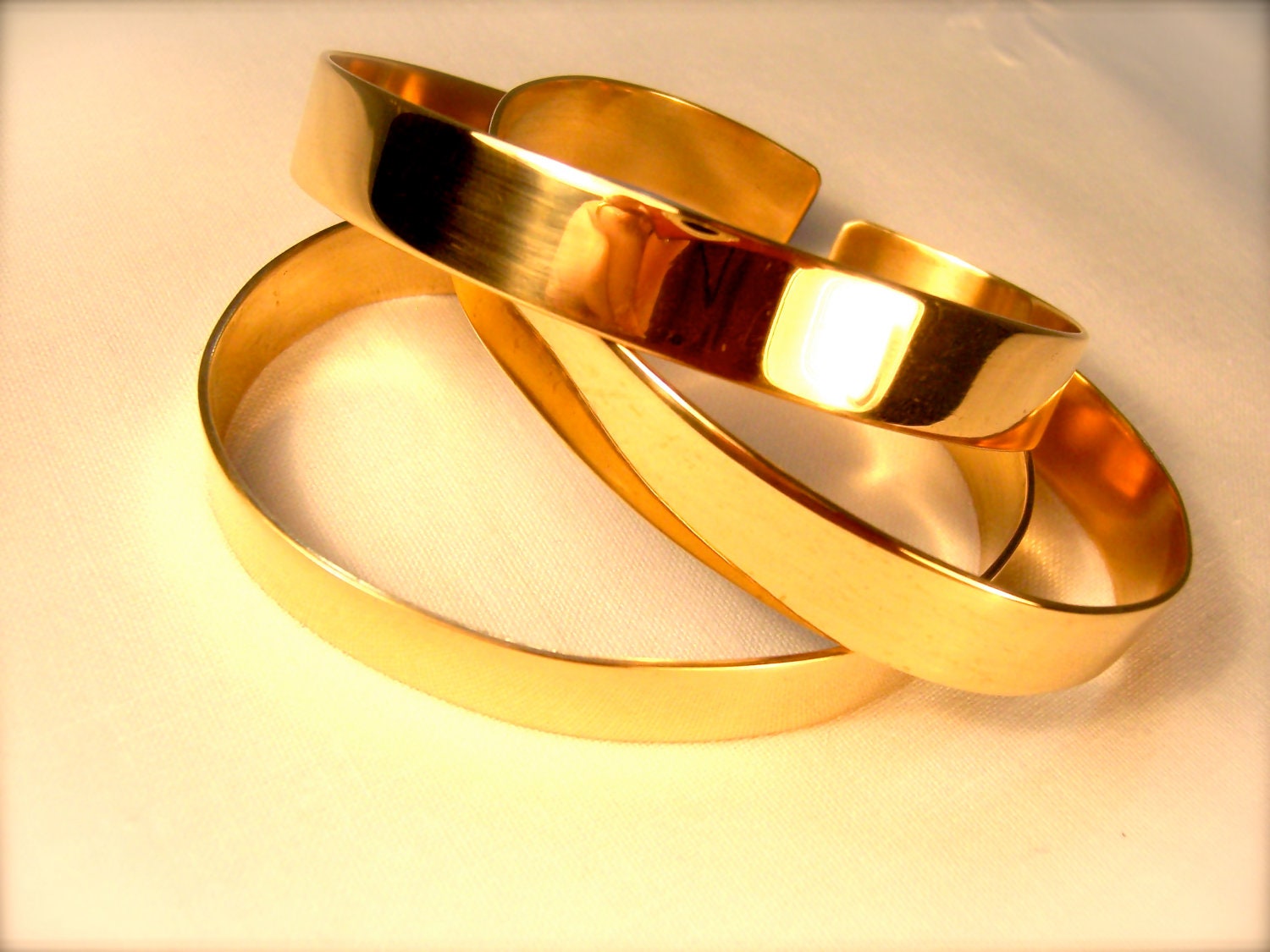 Friendship cuff bracelets. Get 2-for-1 gift idea for men or women. Comfortable gold brass jewelry is easy to put on, wear single or stacked.