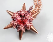 Amethyst Volacno Peach Copper Spiked Reversible Star Pendant Swarovski Crystal Stitched Beaded Focal