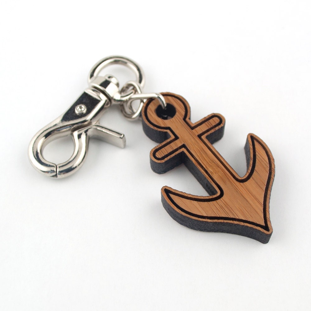 Wood Anchor Purse Charm: Bamboo Nautical Key Chain Zipper Pull