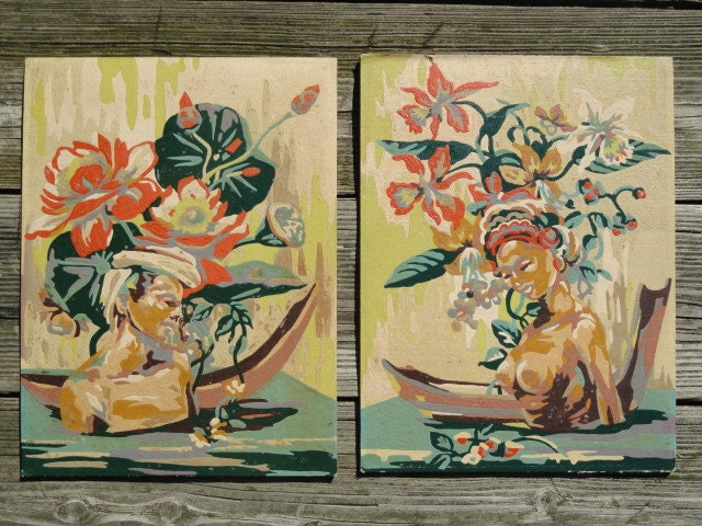 Vintage Paint By Number Figures exotic Tropical SET South Pacific