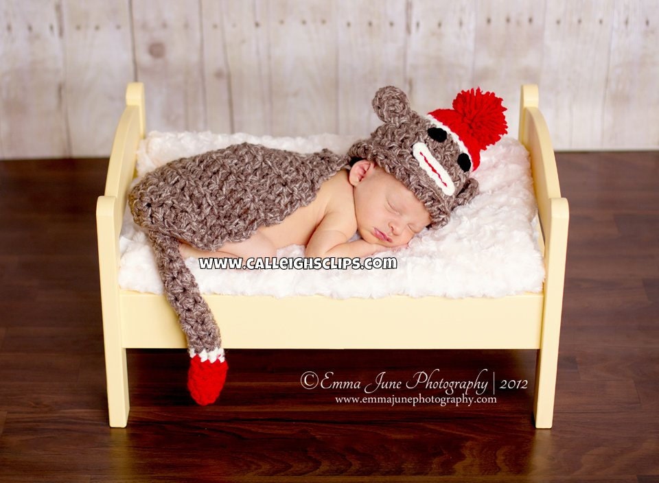 Instant Download Crochet Pattern - No 15 Sock Monkey- Cuddle Critter Cape Set  - Newborn Photography Prop
