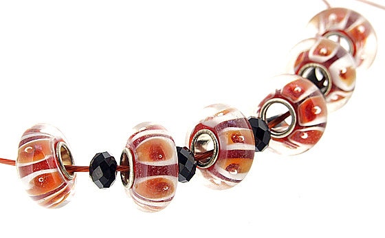 Big Hole 4.5mm 5Beads peacock Coffee Lampwork bead Candy  Handmade jewelry designs European Style