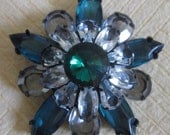 2 Vintage Flower Power Large Plastic Rhinestone Brooches