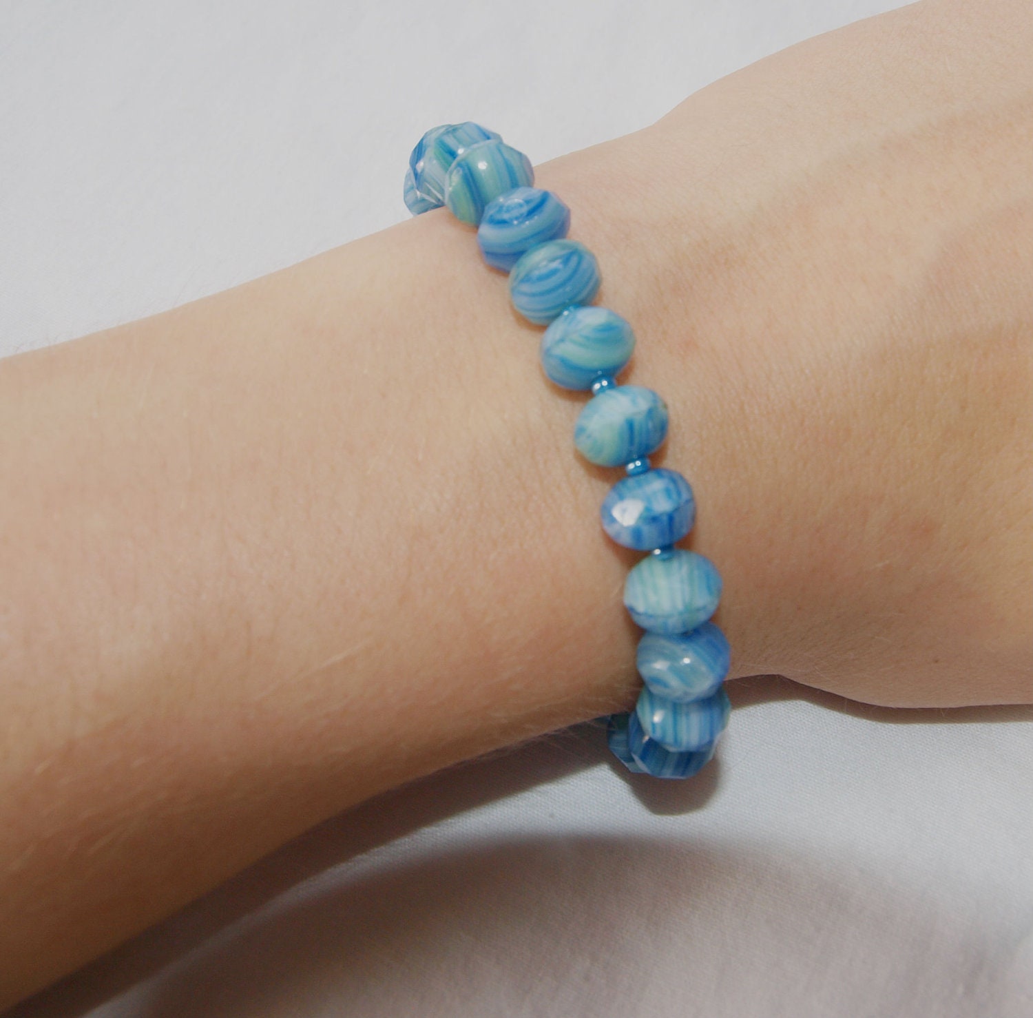 Blue and Green Glass Bead Bracelet