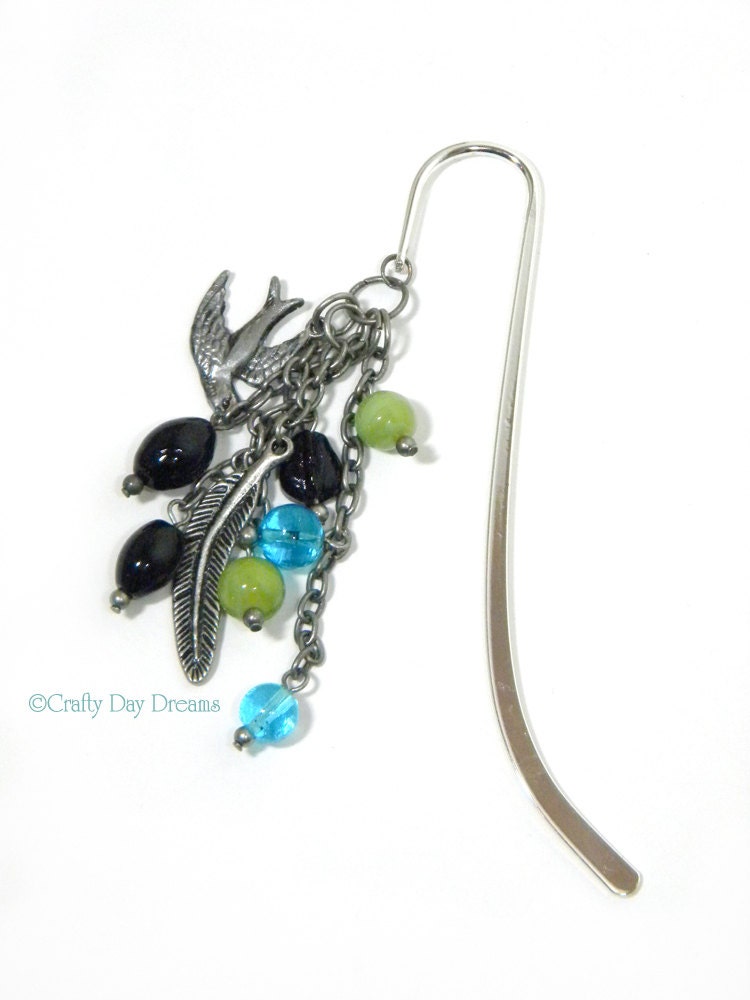 Bird and Feather Shepard's Hook Beaded Bookmark