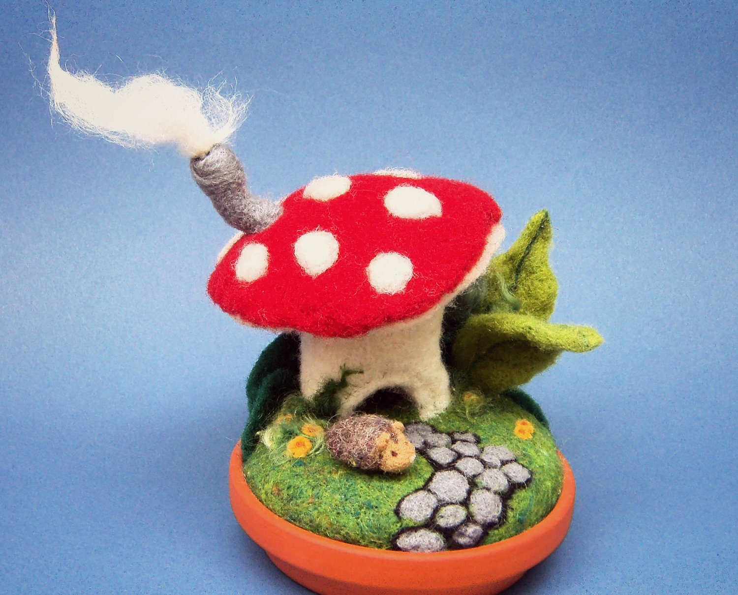 Home for Hedgehog - Needle Felted Mushroom House - Wool Pet Hedgie and Toadstool