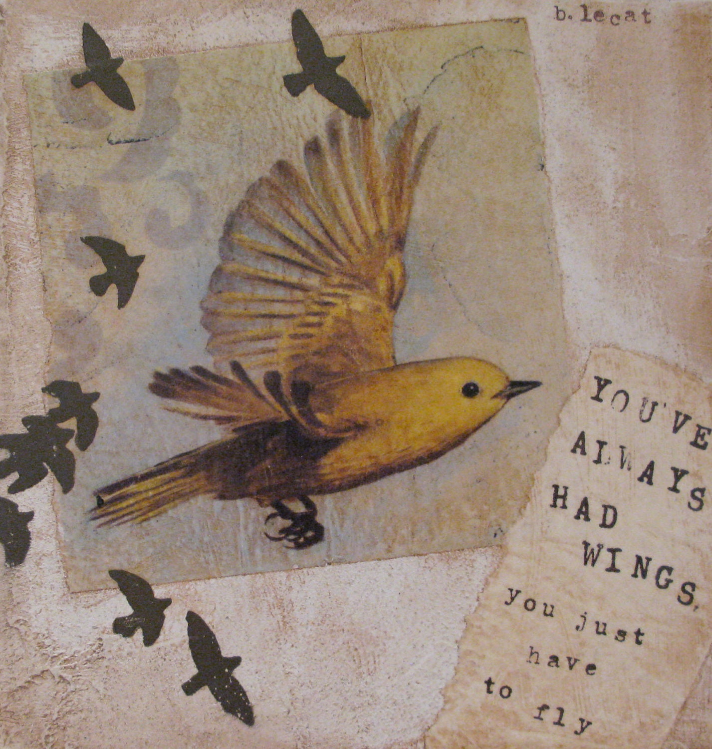 Warbler Mixed Media original art // You've Always Had Wings...//