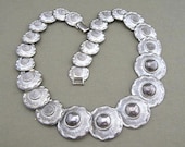 Silver Metal Flowers Chunky Chain Vintage Necklace