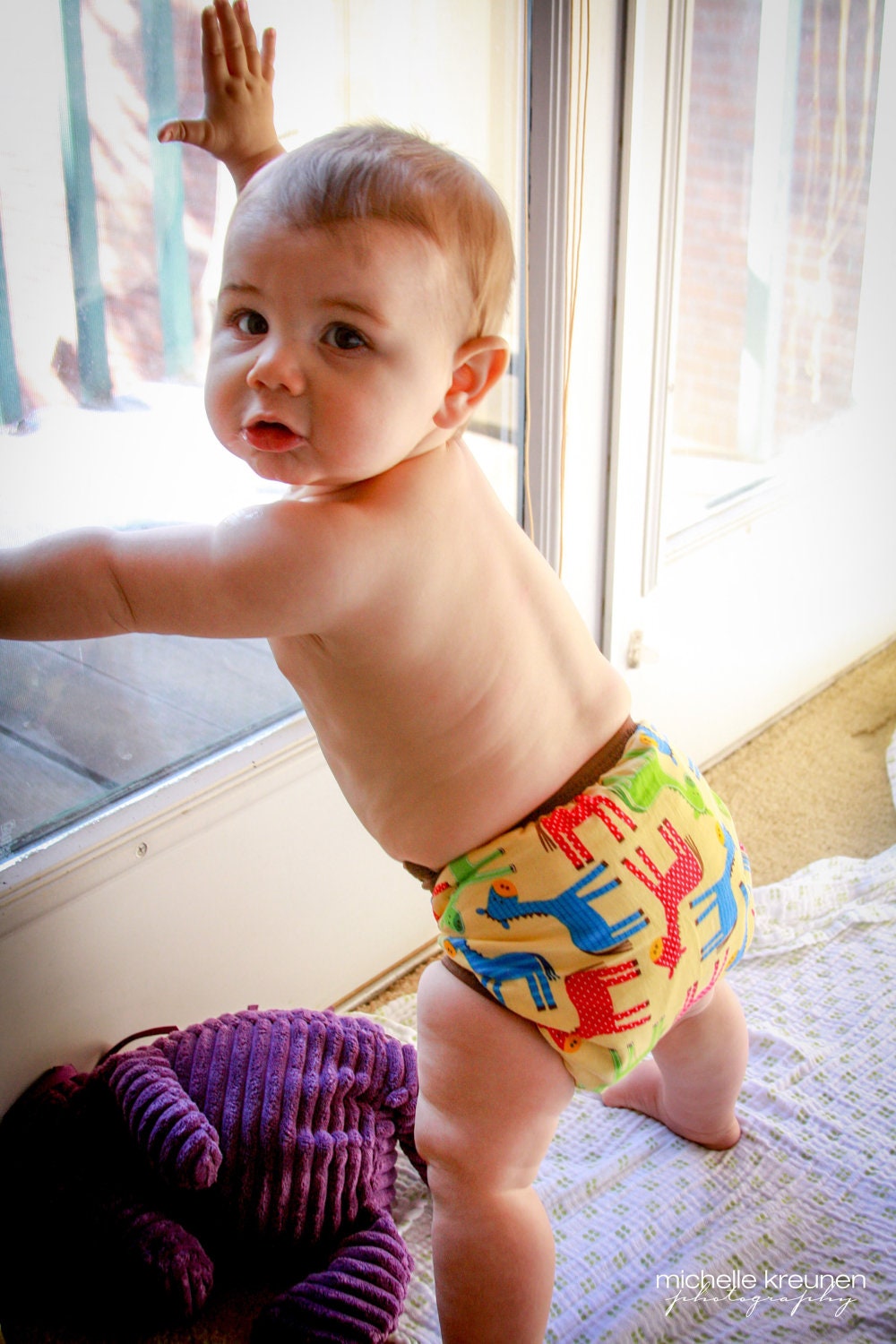cloth diaper cover - horses on yellow -  S, M, L - custom made