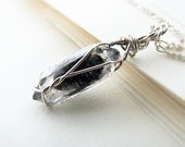 Tibetan Black Quartz Point Silver Wire Wrapped Pendant Necklace - Wire Wrap Jewelry - OWLandHOURGLASS