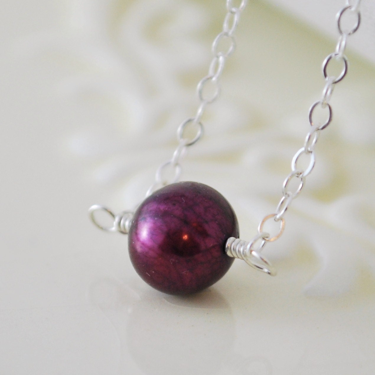 Choker Necklace Real Freshwater Pearl Dark Burgundy Mulberry Autumn Fall Sterling Silver Jewelry Complimentary Shipping