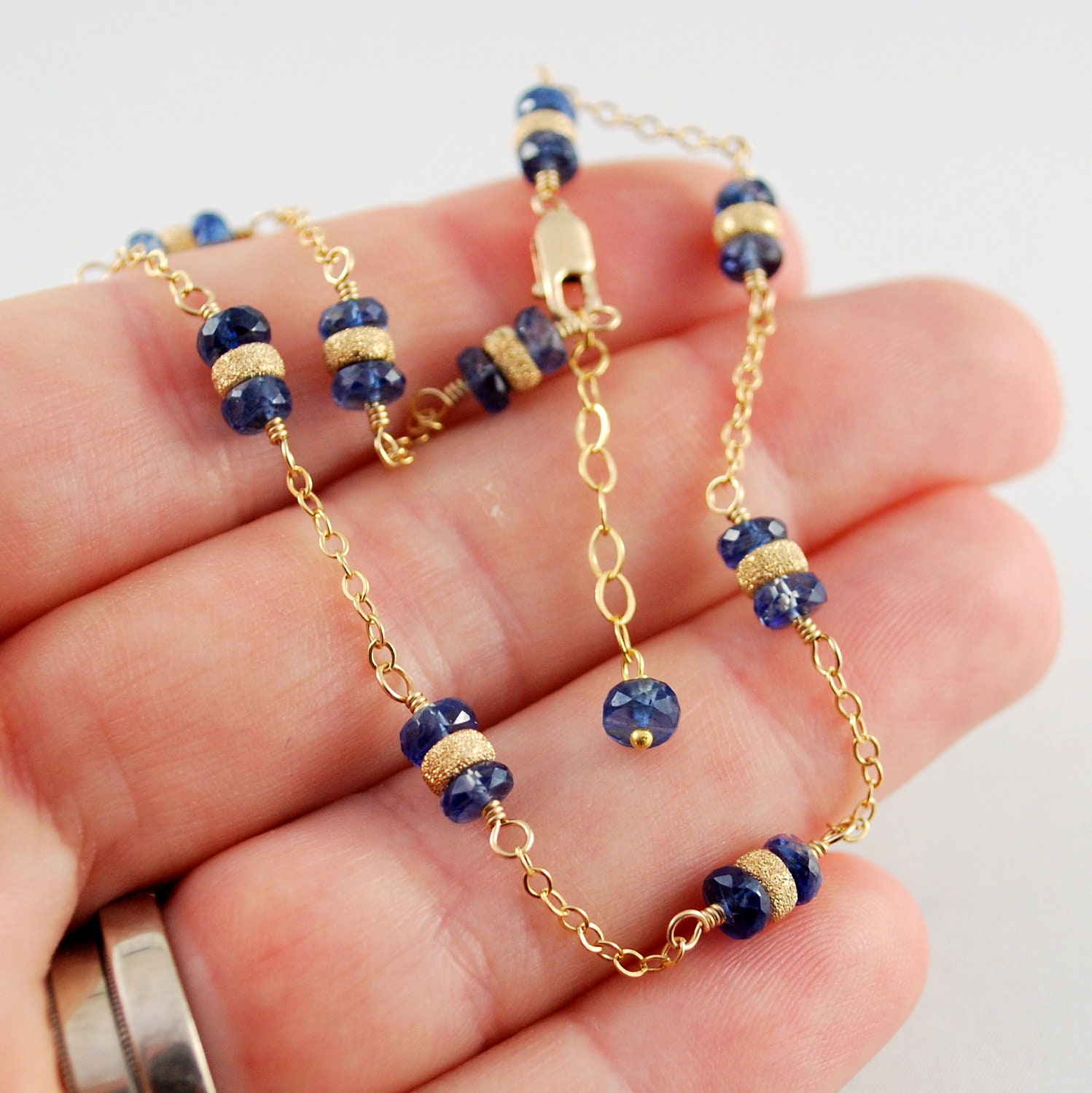 Kyanite Gemstone Nautical Anklet Monaco Blue Stardust Bead Delicate Chain Ankle Bracelet Gold Jewelry Complimentary Shipping