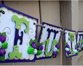 Handmade Banner - Custom made - GO GREEN - Name Banner Happy Birthday Baby Shower Bridal Shower Hearts