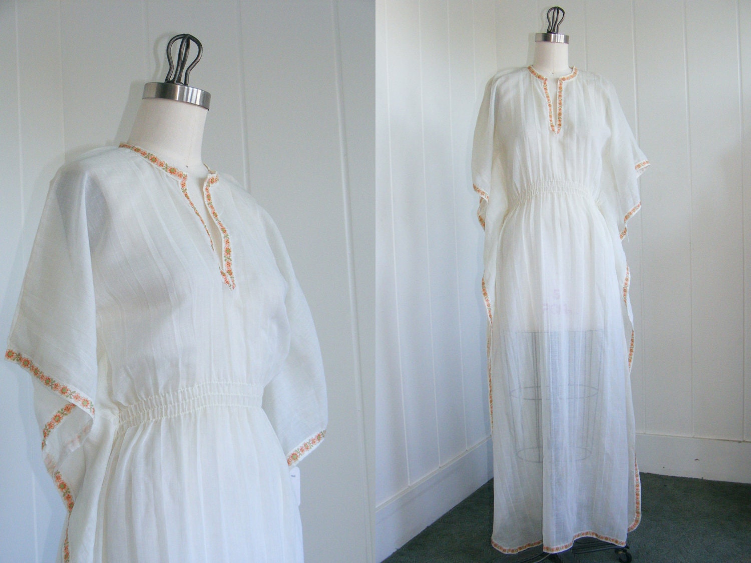 1970's Vintage Angelic Bohemian White Sheer Tunic Dress