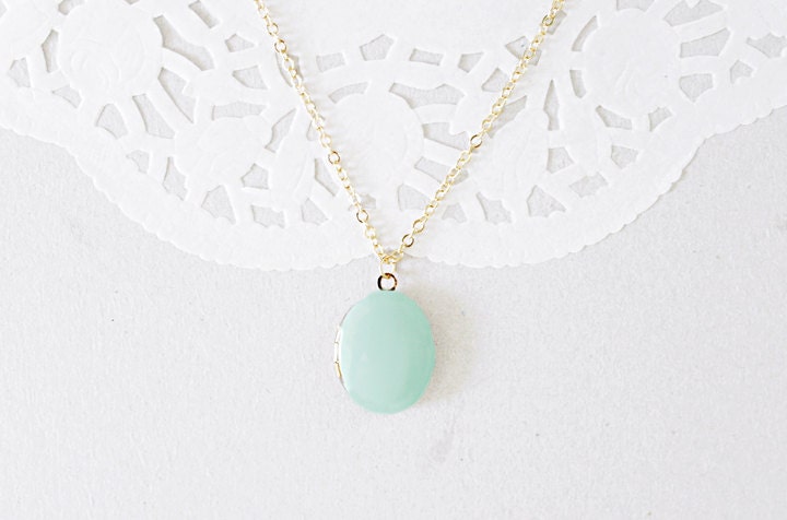 Mint Oval Photo Locket - Custom Charm Color - Medium