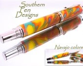 Jr retro fountain pen. Rhodium plated  in cast Navajo resin.