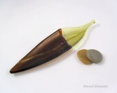 Fused Glass Dish - Amber and Chocolate Brown Leaf  Dish with Dichroic Glass Accents
