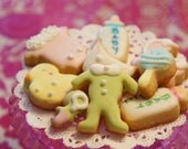 Tiny Baby Shower Cookies Set onesie  -duck - carriage - baby bottle - diaper - bib -bite size cookies-36 pieces