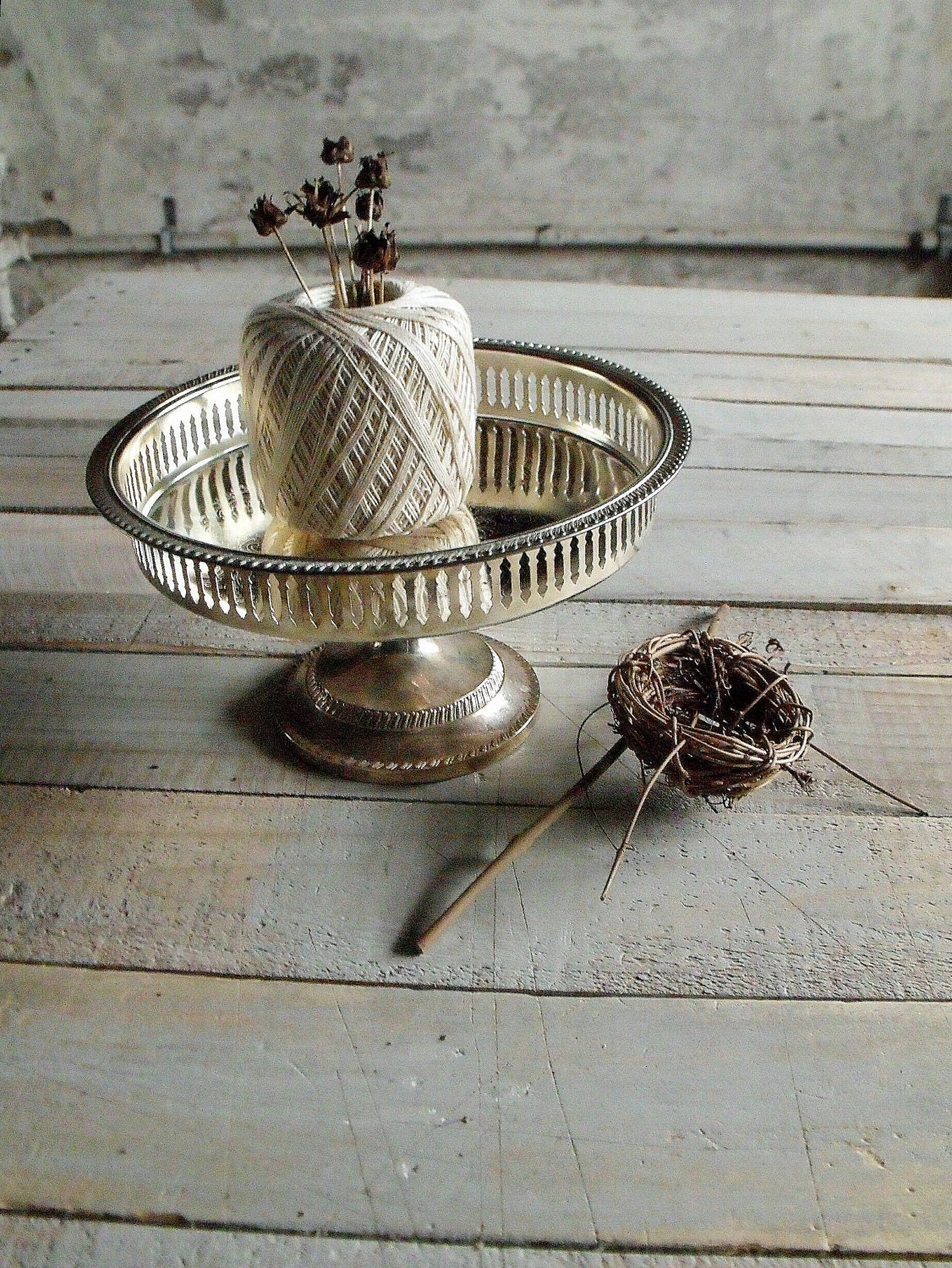 Vintage Metal Pedestal Dish