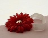 Vintage Shabby Chic RED flower with WHITE elastic headband