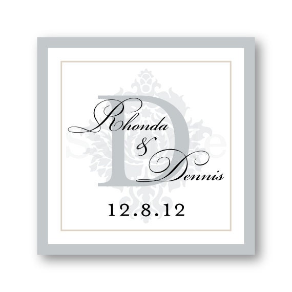 Wedding Monogram Sticker Labels in Damask Design - Set of 20 Il_570xn