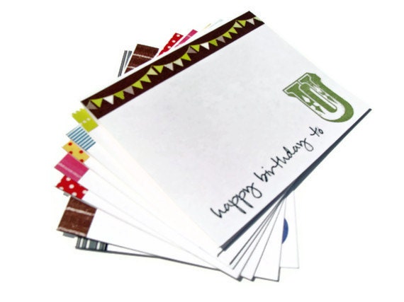 All-Occasion Handstamped Greeting Cards, Set of 8, Birthday Congrats Thank You Love Encouragement Washi Tape