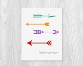 Arrow Print, Art Print, 11x14 Print,  Arrows, Orange, Pumpkin,  Rustic, Purple, Phlox, Woodland,  Bow and Arrow, Feather, Chevron, Tribal