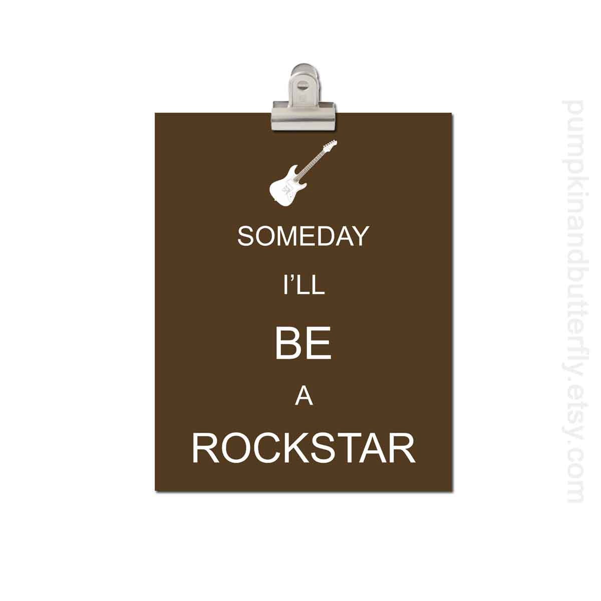 Kids Wall Art - Children's Art Print Poster, 8x10 Print,  Brown, Unisex Print, Music, Guitar, Rocker, Someday I'll be a Rockstar