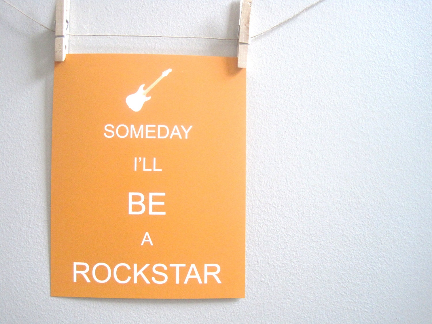 Kids Wall Art - Children's Art Print Poster, 8x10 Print, Brown, Unisex Print, Music, Guitar, Rocker, Someday I'll be a Rockstar