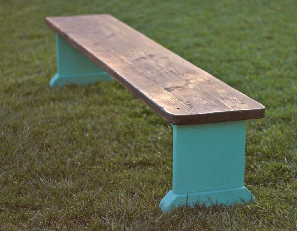 Large Rustic Distressed Douglas Fir Bench // Painted Base
