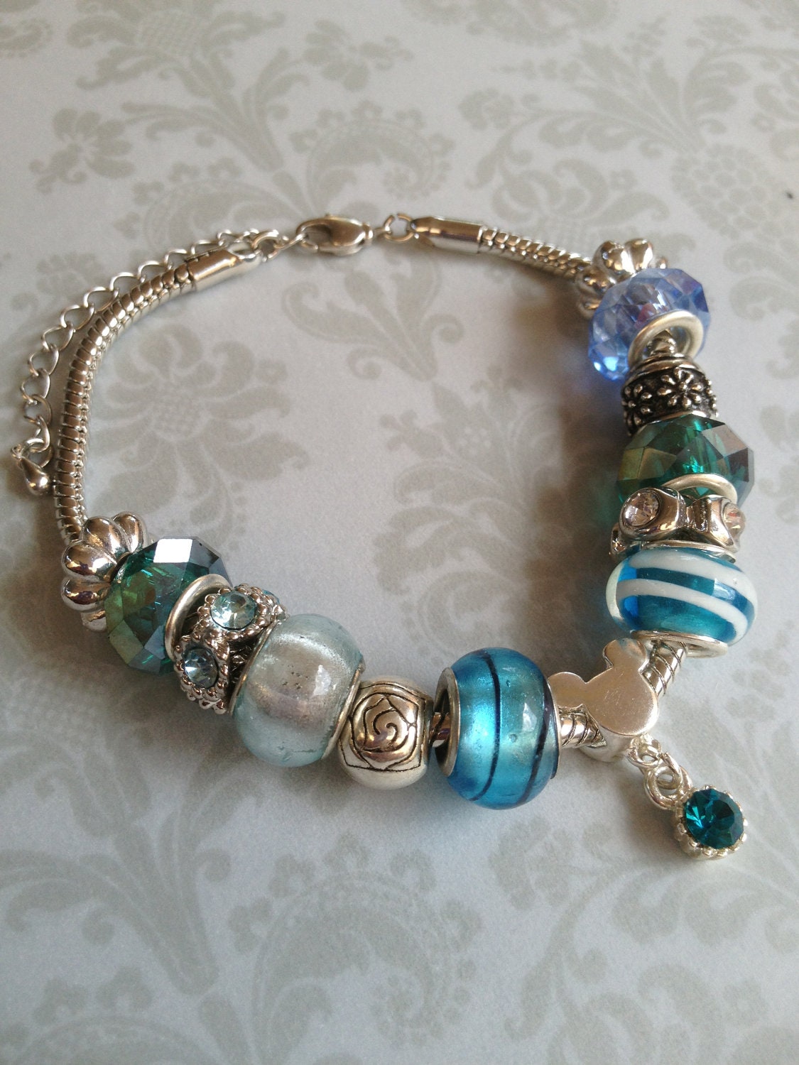 Teal Mickey - European Style Bead Charm Bracelet