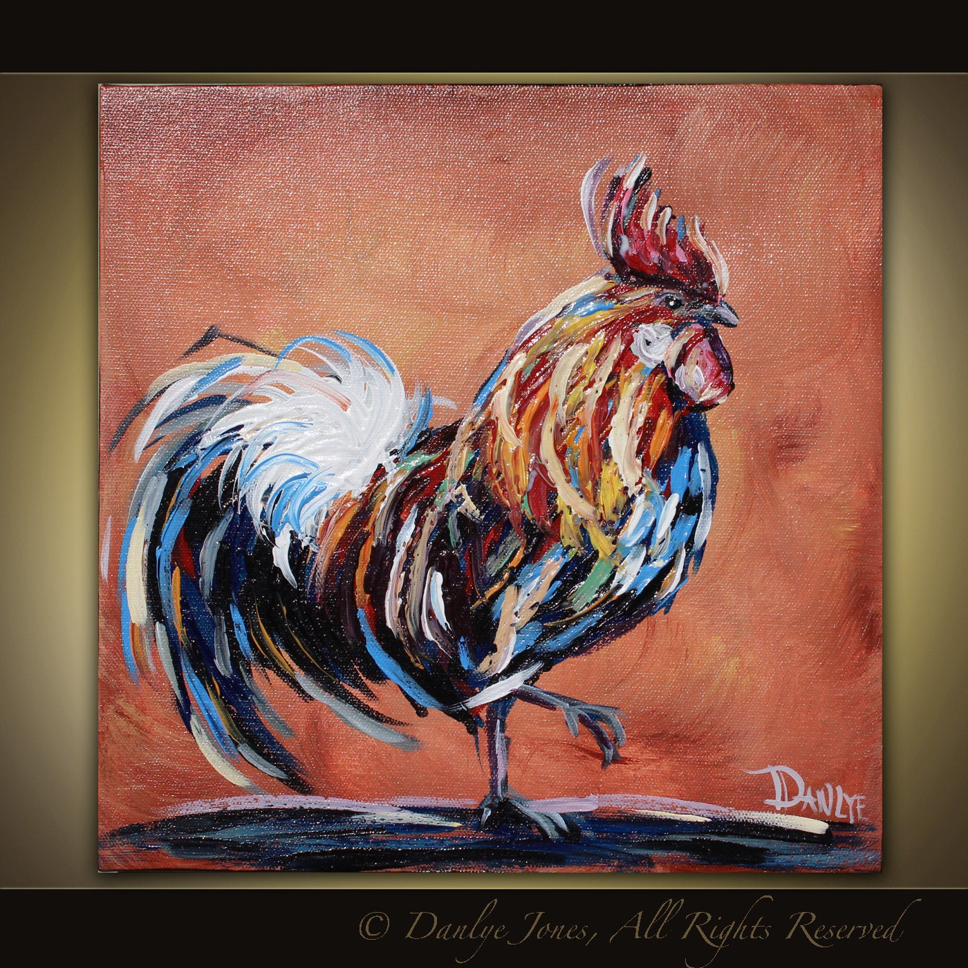 Rooster original acrylic painting on canvas great GIFT
