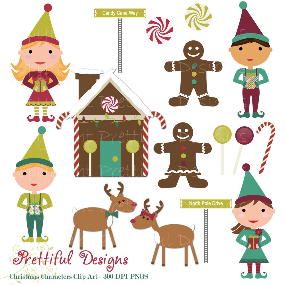 Christmas Characters Clip Art - Elf, Elves, Gingerbread, Reindeer - Personal or Commercial Use - Deck The Halls (414) Il_170x135