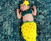 Newborn Crochet Mermaid Tail - Bright Yellow With Turquoise Accent - Made To Order - Photography Prop
