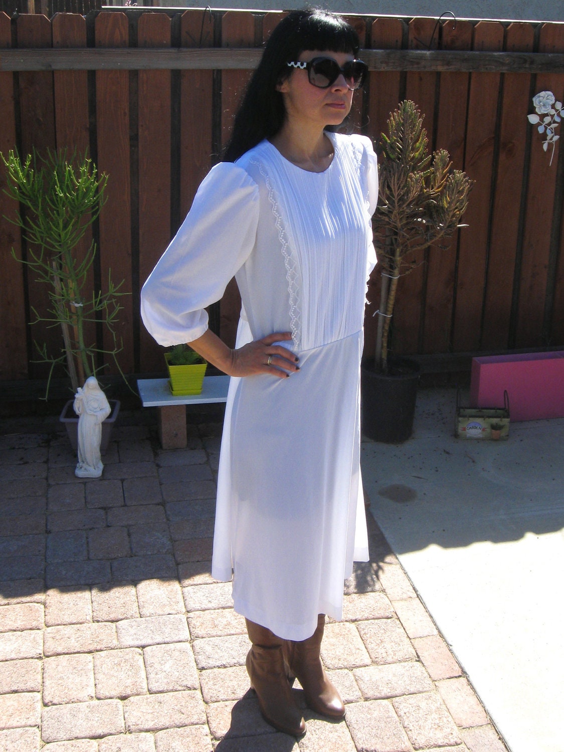 Vintage 70's Seventies Summer Boho Hippie Off White Dress by Sandie Dee 30% OFF SALE