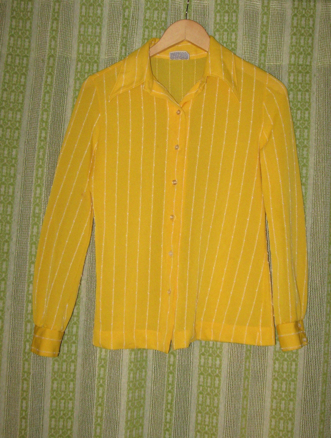 Vintage 70's 1970's Women Seventies Ladies Teen Rockabilly Shirt Bright Yellow Blouse by Bodin Knits 30% OFF SALE